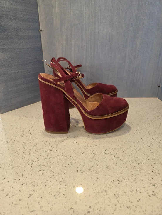Anthropologie Free People Twin Sundown Platform Sandals In Maroon Suede - Picture 4 of 12